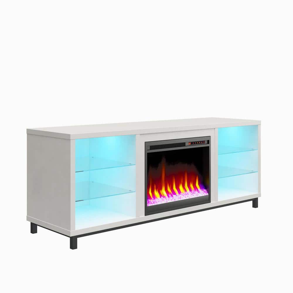 Cleavland 64.75 in. Freestanding Electric Fireplace TV Stand in White Plast