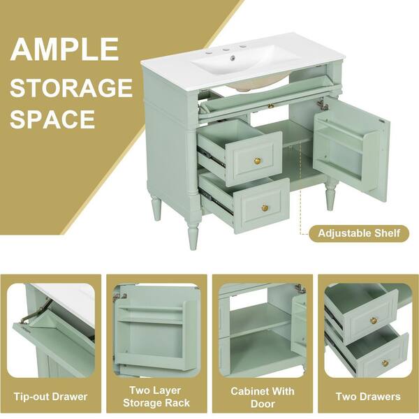 Ximuprmy 36 in. Freestanding Green Solid Rubber Wood Bath Vanity