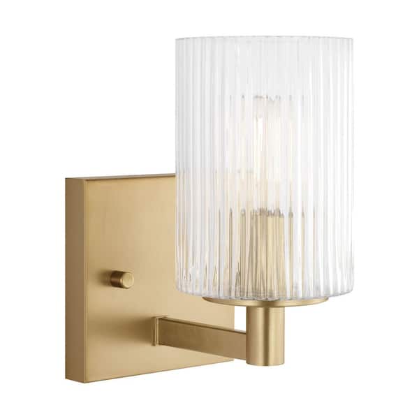Lando 4.75 in. W x 7.75 in. H 1-Light Satin Bronze Dimmable Wall Sconce with Clear Fluted Glass Shade
