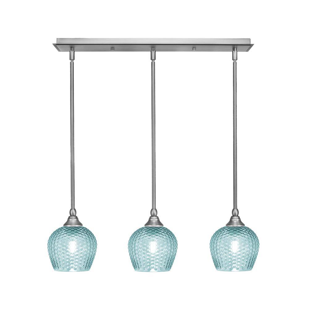 Livingston 100-Watt 3-Light Nickel Shaded Pendant Light with 6 in. Turquois