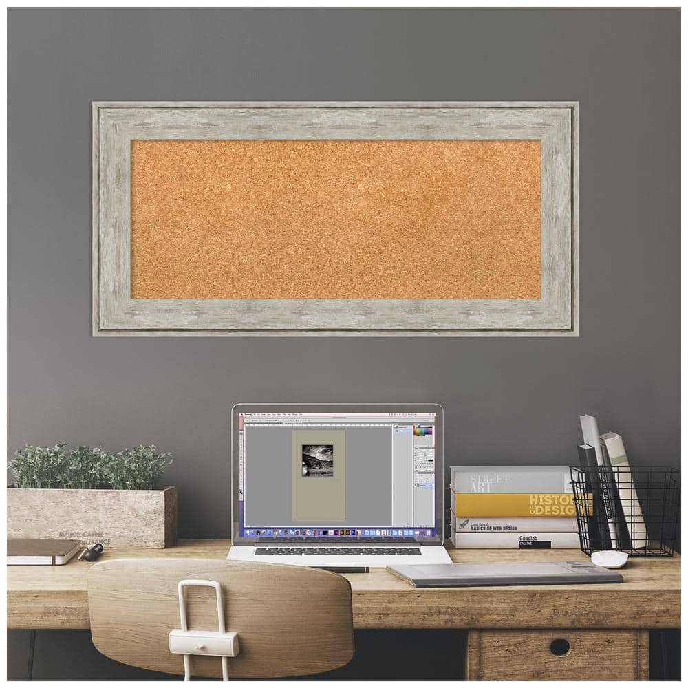 Natural Cork Board with Crackled Metallic Frame, 35" x 17"