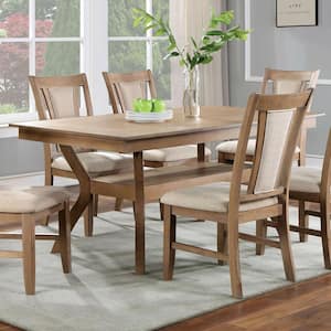Rowel Transitional Natural Tone Wood 64 in. Pedestal Dining Table (Seats 6)