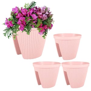 Aoodor 12 in. White Plastic Rattan Pattern Balcony Railing Planter Box ...