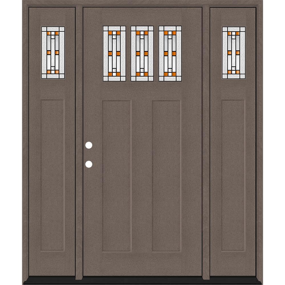Regency 68 in. x 80 in. 3Lite Amberton Deco Glass RHIS Ashwood Stain Fir Fiberglass Prehung Front Door w/Dbl 14in.SL price history on PriceWatchPro