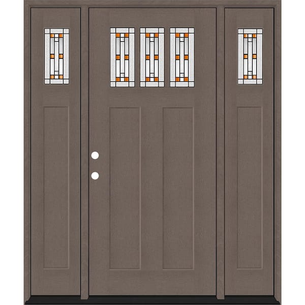 Steves & Sons Regency 68 in. x 80 in. 3Lite Amberton Deco Glass RHIS Ashwood Stain Fir Fiberglass Prehung Front Door w/Dbl 14in.SL