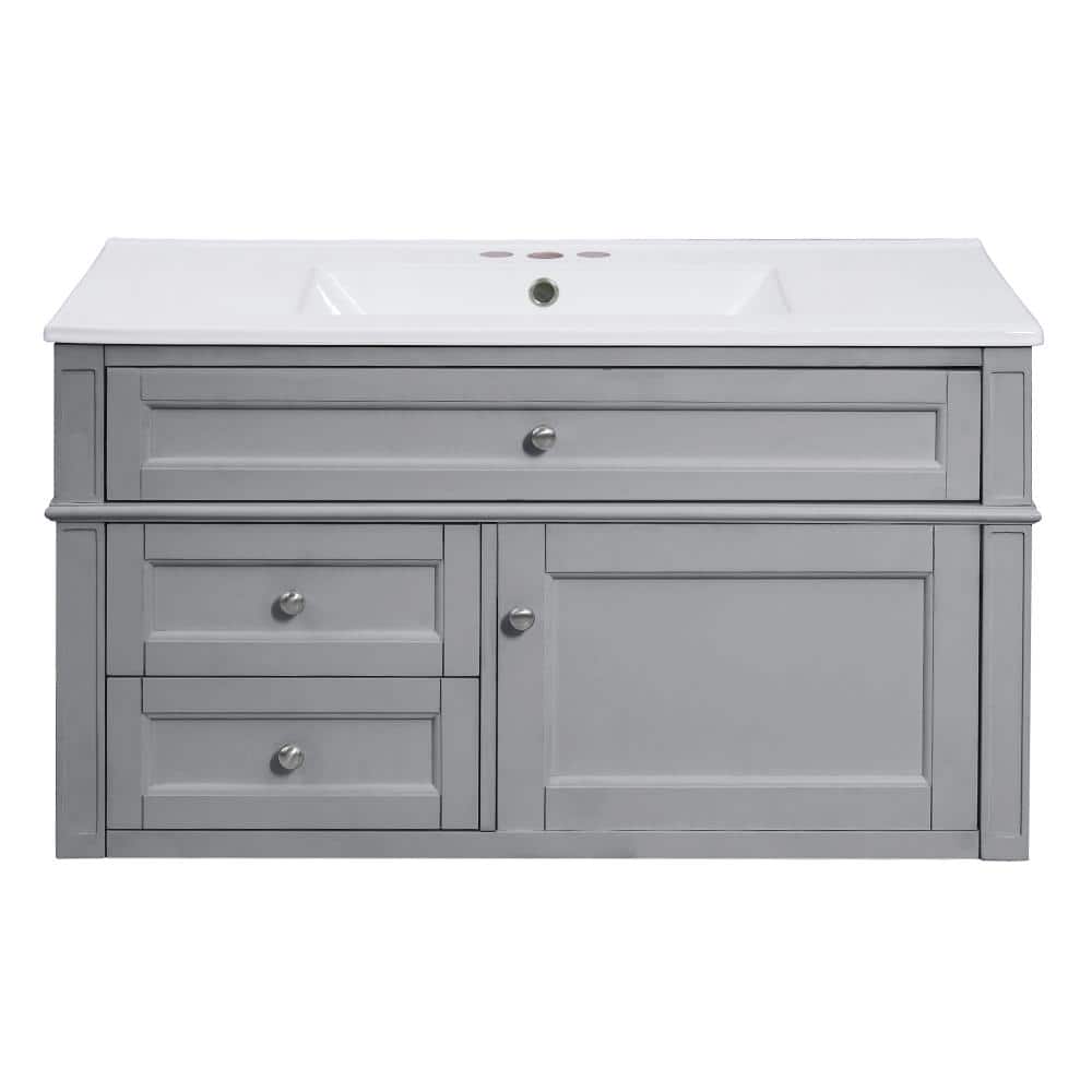36 in. W Gray Floating Bath Vanity with White Ceramic Top Sink, Combo Cabinet Undermount Sink, 2 Drawers price history on PriceWatchPro