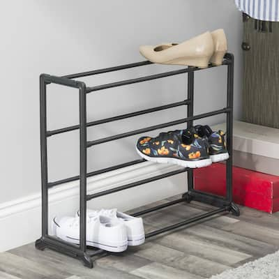 HOME-COMPLETE 13.3 H 12-Pair 2-Tier Gray Plastic Shoe Rack HW0500075 - The  Home Depot