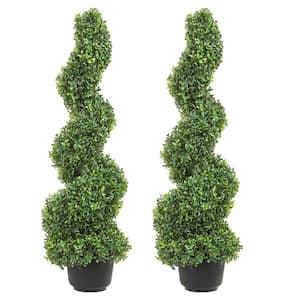 Artificial Topiaries Boxwood Trees 48 in. Green Artificial Boxwood Topiaries Within Containers, (2-Piece)