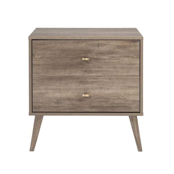 Prepac Milo Mid Century Modern 2-Drawer Drifted Gray Nightstand 