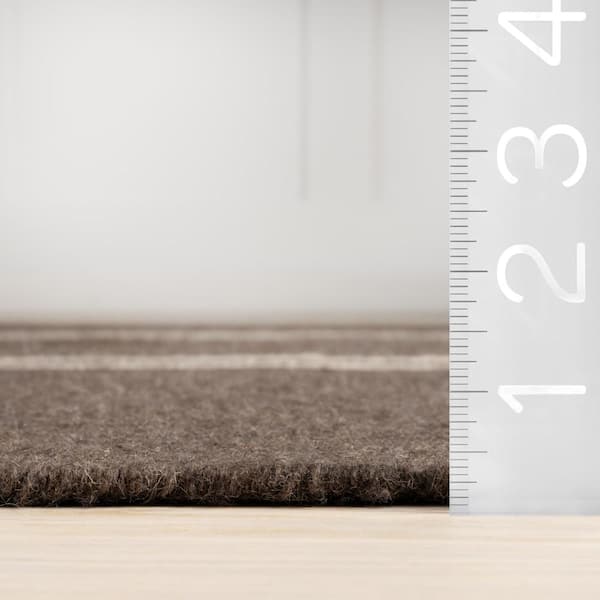 Dark Brown 10 ft. x 14 ft. Elowen Double Striped Wool Indoor/Outdoor Patio Rug
