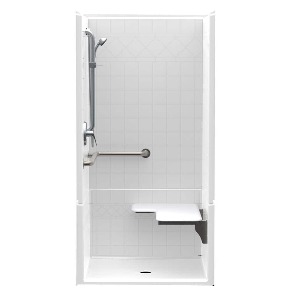 Aquatic Accessible Diagonal Tile Acrylx 36 In X 36 In X 76 In 4 Piece Shower Stall With Right Seat And Grab Bars In White 727149529413 The Home Depot