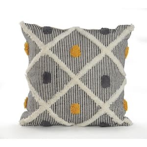 20 in. x 20 in. Multi-Color Striped Trellis Tufted Standard Throw Pillow