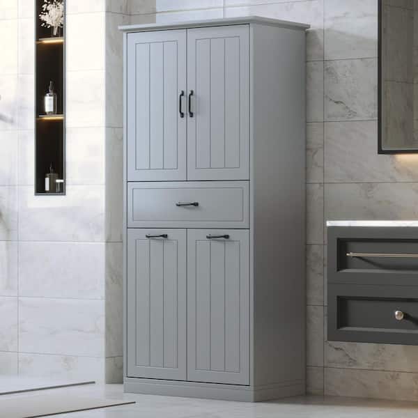 30 in. W x 16 in. D x 66 in. H Gray Freestanding Linen Cabinet