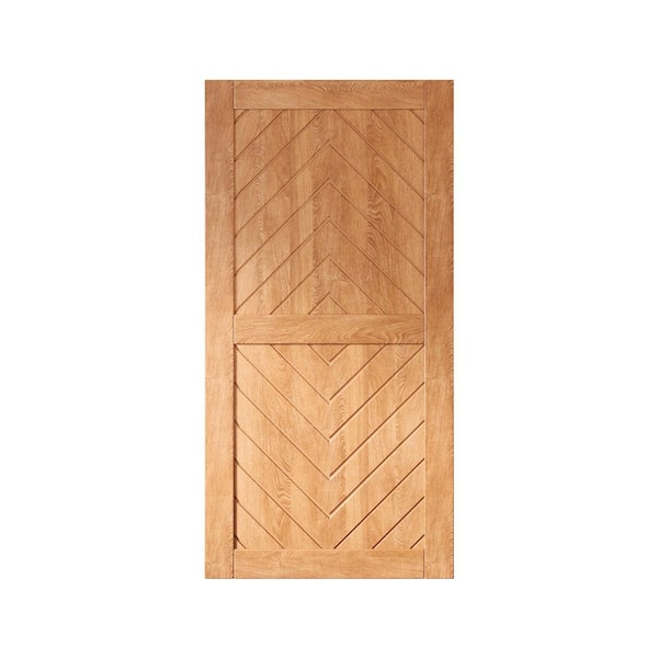 JT2 40 in. x 80 in. C-Panel Solid Core Early American Fishbone Design Pine Wood Interior Sliding Barn Door Slab
