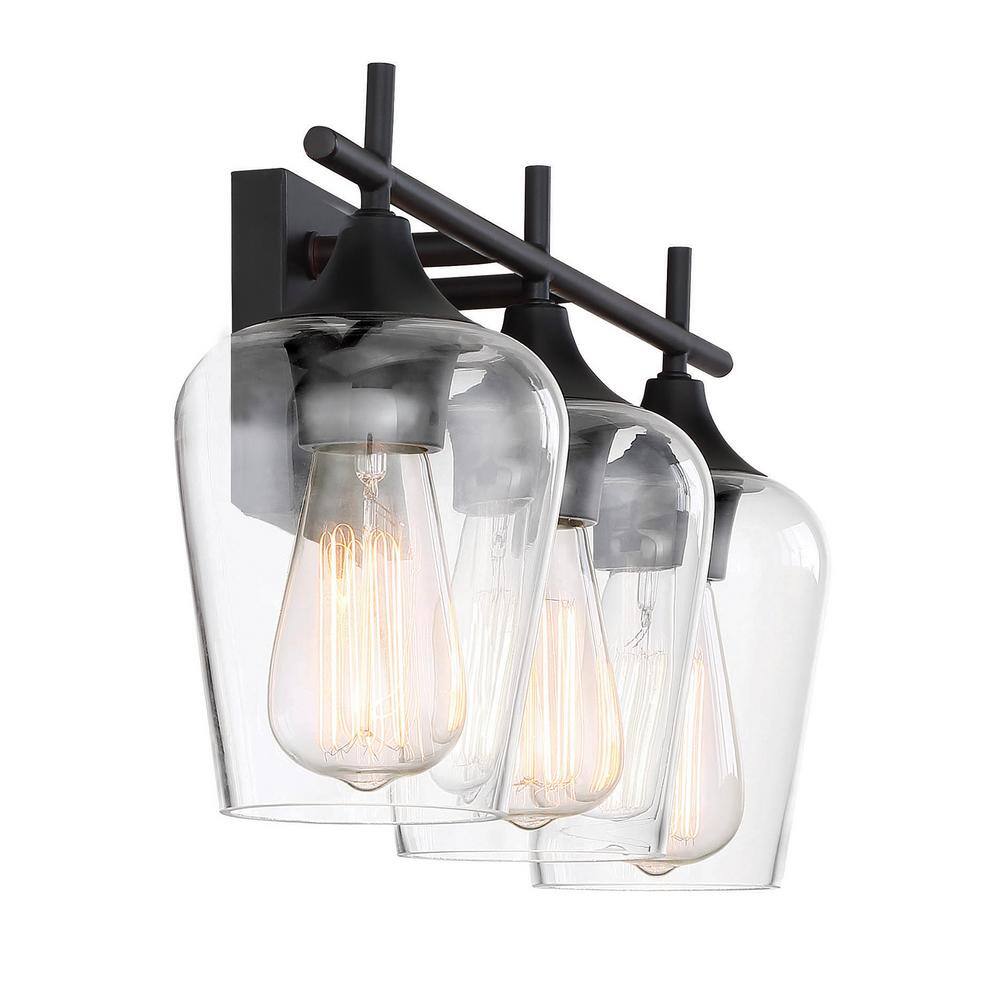 Octave 3-Light Bronze Vanity Fixture with Clear Glass Shades