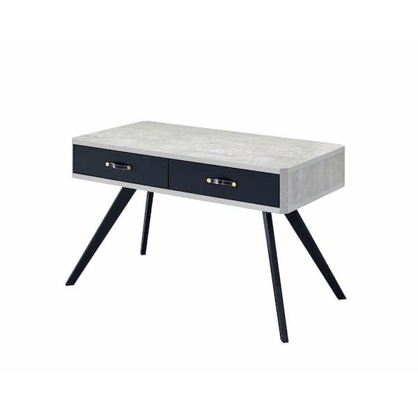 Benjara 23.62 in. W Black and Gray Faux Concrete Desk with 2-Drawers and Flared Legs