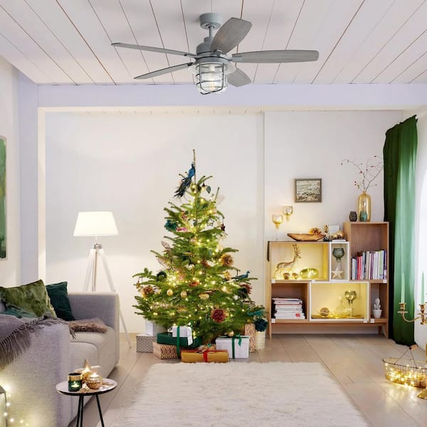 52 in. Indoor/Outdoor Farmhouse Downrod Mounting Gray and Brown Ceiling Fan with E26 Light and Remote