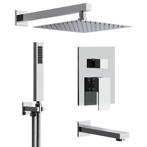 3-Spray Square High Pressure Wall Bar Shower Kit Tub and Shower Faucet in Polished Chrome (Valve Included)