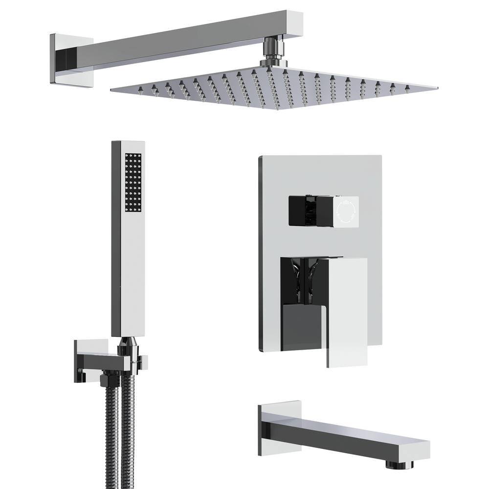 GRANDJOY 3Spray Square High Pressure Wall Bar Shower Kit Tub and