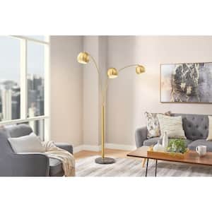 Caldwell 74.5 in. 3-Light Gold Arc Floor Lamp with Metal Shades and Black Marble Base