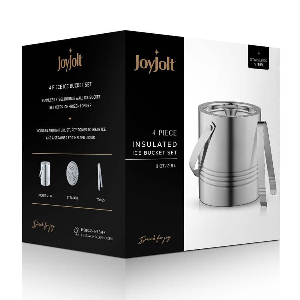 Stainless Steel Double Wall Ice Bucket with Lid and Tongs