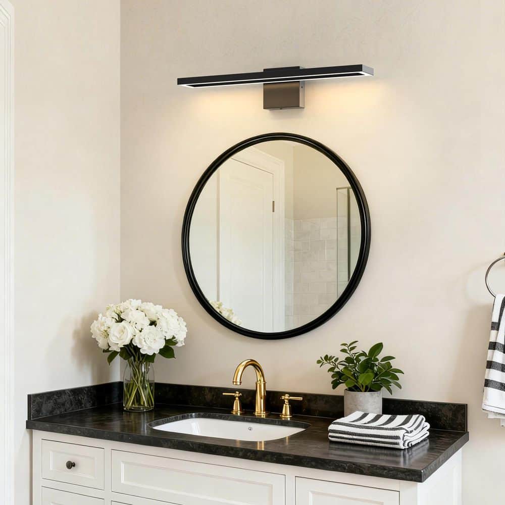 24 in. 1-Light Black Modern 5CCT Integrated LED Bathroom Vanity Light, Linear Wall Sconce for Mirror or Dressing price history on PriceWatchPro