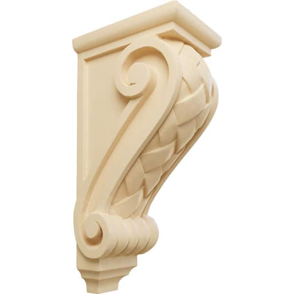 Ekena Millwork 7 in. x 5 in. x 14 in. Unfinished Wood Maple Large Basket Weave Corbel