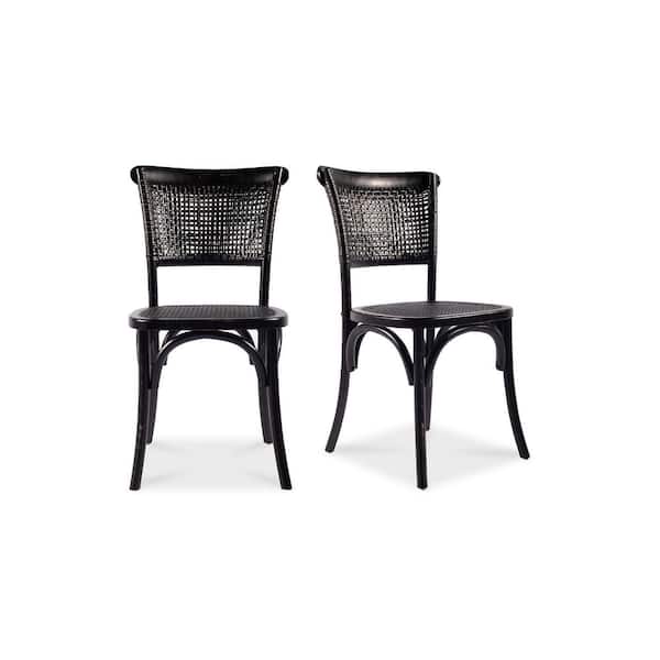 Winston Black Dining Chair, Solid Elm Frame with Rattan Seat - (Set of 2)