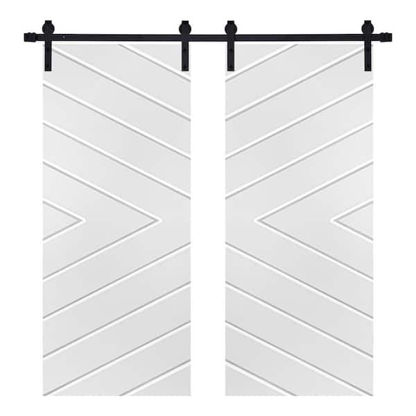 AIOPOP HOME Modern Arrowhead Designed 72 in. x 96 in. MDF Panel White Painted Double Sliding Barn Door with Hardware Kit