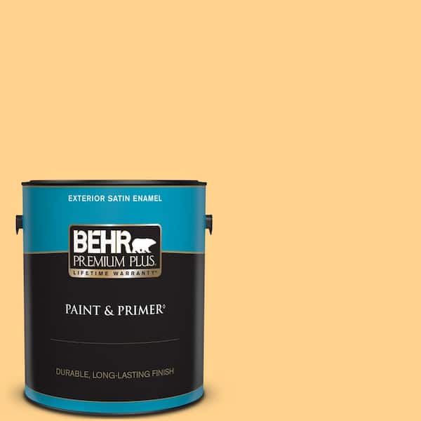 BEHR PREMIUM PLUS 1 gal. #300B-5 Honey Bird Satin Enamel Exterior Paint & Primer