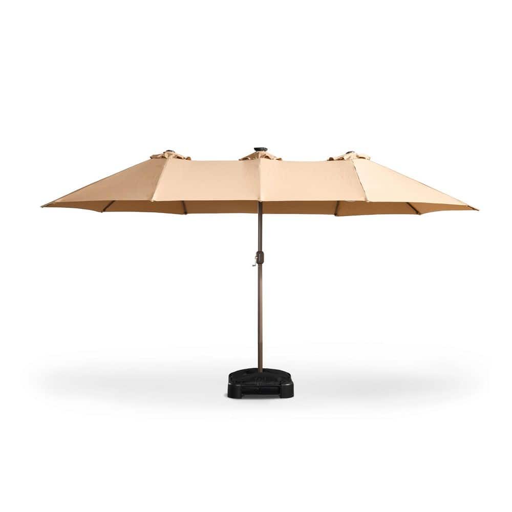 MIMOU Double Top 14.5 ft. Steel Cantilever Outdoor Patio Umbrella with base and LED Smart Strips in Khaki price history on PriceWatchPro