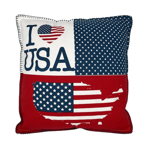 MOD LIFESTYLES 20 in. x 20 in. Patriotic Red White and Blue I Heart USA Pillow