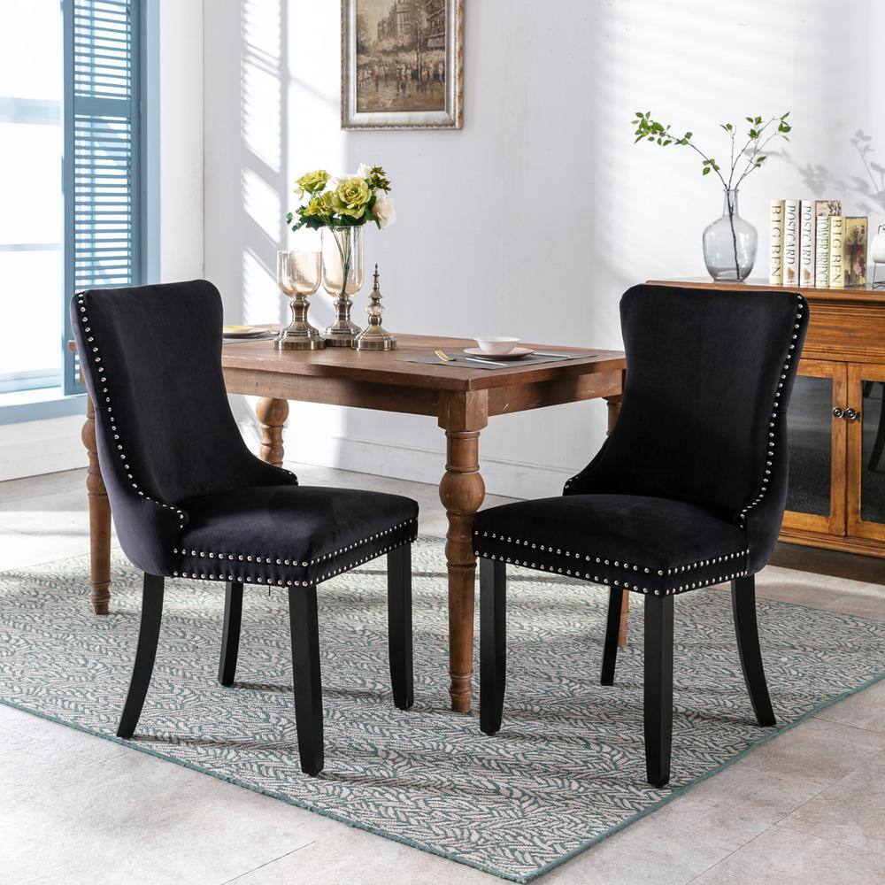 aisword Black Upholstered WingBack Dining Chair with Backstitching