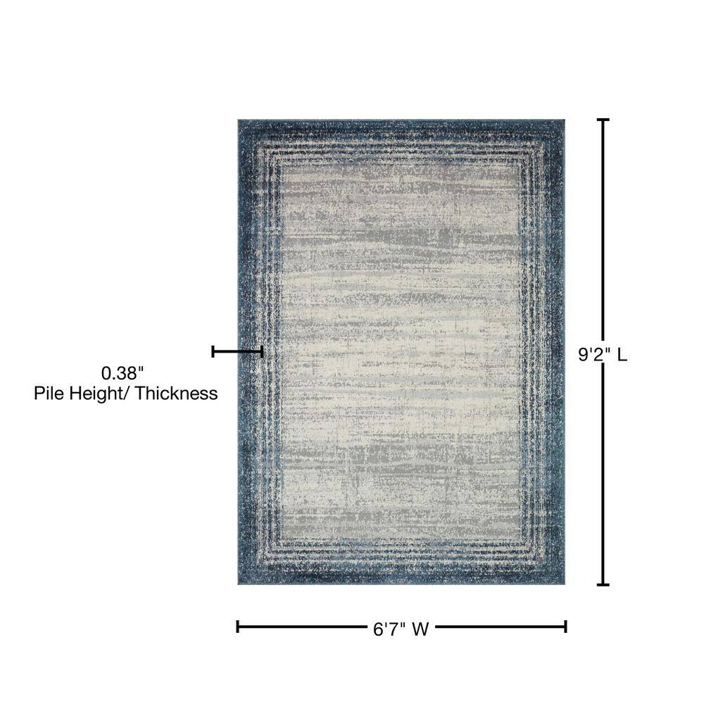 Pebble Blue Abstract Wool-Blend Rectangular Rug - 6'7" x 9'2"