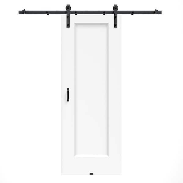 30 in. x 80 in. 1 Panel White Primed MDF Easy Install Sliding Barn Door with Hardware Kit Handle Included for Bathroom