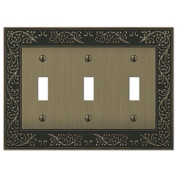 English Garden 3 Gang Toggle Metal Wall Plate - Brushed Brass