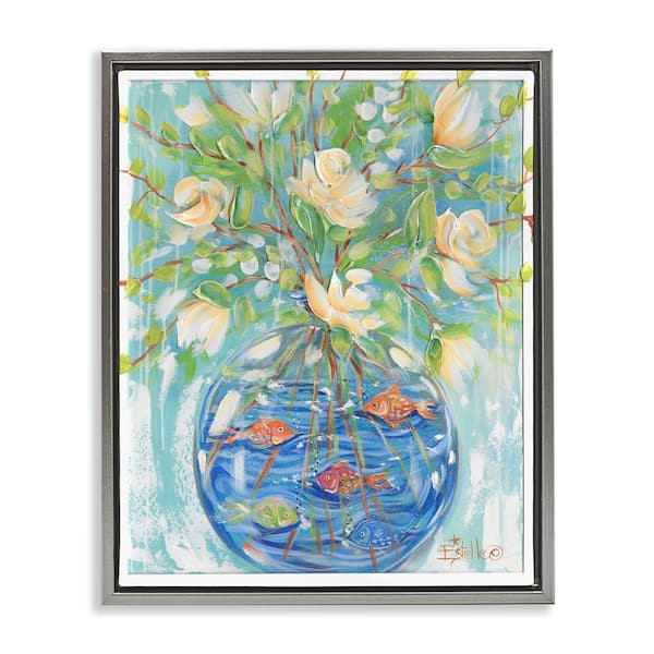 Stupell Industries Fish Bowl Bouquet by Estelle Grengs Gray Floater Frame Nature Graphic Art Print 31 in. x 25 in.