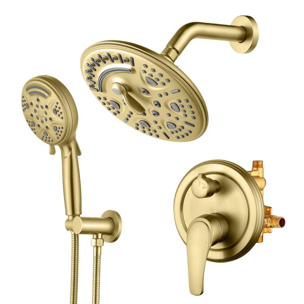 "8"" Single Handle 6-Spray Shower Faucet 1.8 GPM with 9-Spray handheld showerhead and Pressure Balance in Brushed Gold" price history on PriceWatchPro