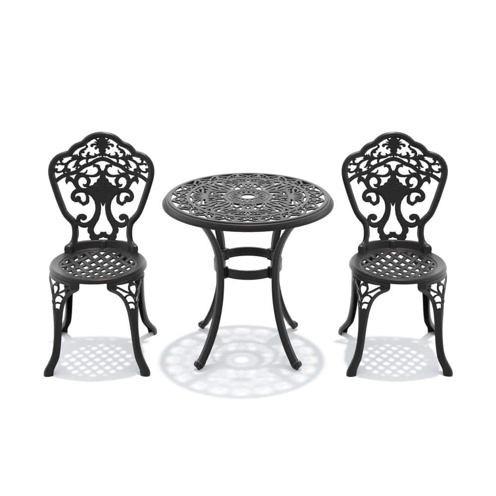 3-Piece Cast Aluminum Round Outdoor Patio Dining Set with Umbrella Hole and 2 Armless Chairs price history on PriceWatchPro