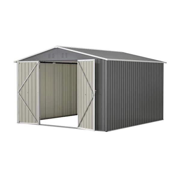 10 ft. W x 10 ft. D Gray Metal Storage Shed with Lockable Doors for Backyard Garden Patio Lawn (100 sq. ft.)