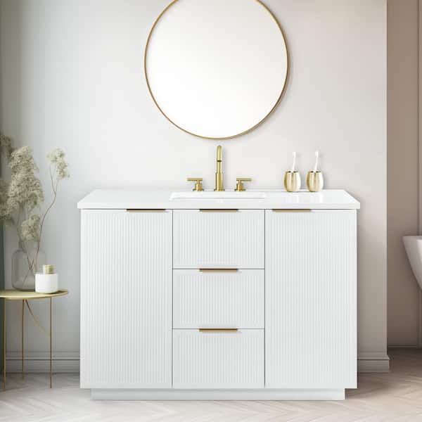 SUDIO Addison 48 in. W Bath Vanity in White with Engineered Stone Top in Ariston White with White Sink
