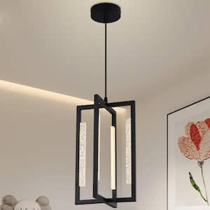 Modern 4-Light Integrated LED Black Chandelier 15W 3000K, Height Adjustable Pendant Light for Dining Room/Bedroom