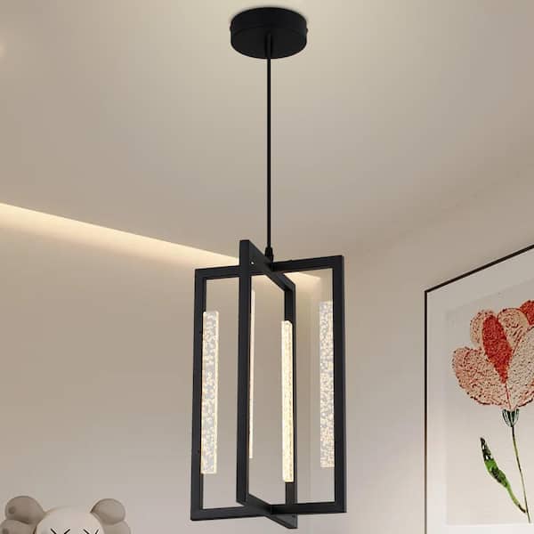 Deyidn Modern 4-Light Integrated LED Black Chandelier 15W 3000K, Height Adjustable Pendant Light for Dining Room/Bedroom