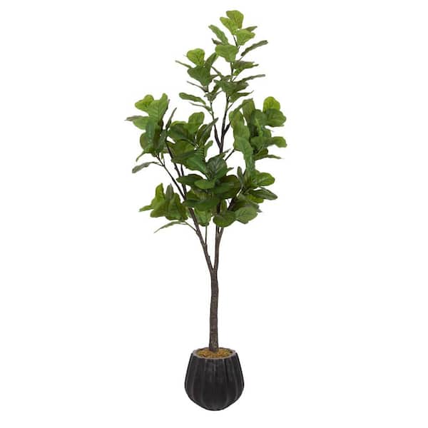 6 ft. Artificial Fiddle Leaf Fig Tree in Black Ceramic Pot