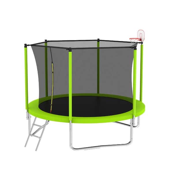 Green Steel Outdoor 10 FT Trampoline with Safety Enclosure Net