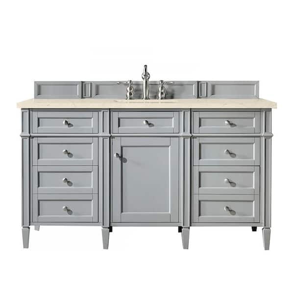 James Martin Vanities Brittany 60 in. W x 23.5 in. D x 34 in. H Bath Vanity in Urban Gray with Eternal Marfil Quartz Top