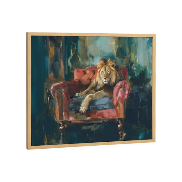 Kate and Laurel Gallery Lion Portrait in Rich Jewel Tones by The Creative Bunch Studio Gold Framed Art Print 20 in. x 16 in.