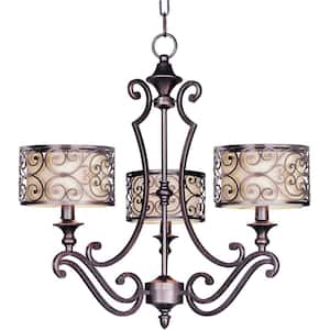 Mondrian 3-Light Umber Bronze Chandelier with Metal and Fabric Shades