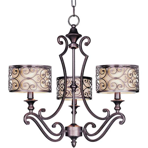 Maxim Lighting Mondrian 3-Light Umber Bronze Chandelier with Metal and Fabric Shades