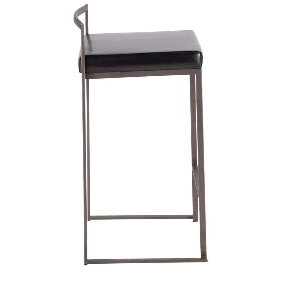 Antique 31" Stackable Counter Stool with Black Faux Leather Cushion